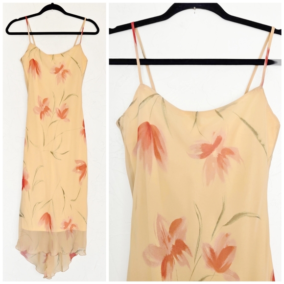 Vintage Dresses & Skirts - Vintage Floral Yellow Pink Slip Dress, S